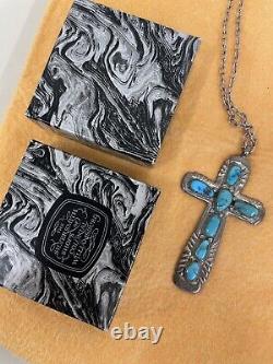 Vintage Sterling Silver Turquoise Cross Zuni Signed by Phillip Iule 50 Grams