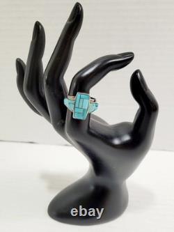 Vintage Sterling Silver Turquoise Inlay Ring Native American Size 8