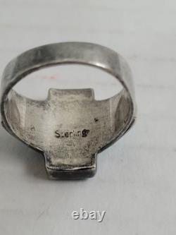 Vintage Sterling Silver Turquoise Inlay Ring Native American Size 8