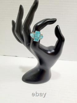 Vintage Sterling Silver Turquoise Inlay Ring Native American Size 8