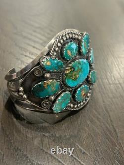 Vintage Sterling Silver Turquoise Large Cuff Bracelet
