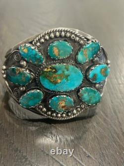 Vintage Sterling Silver Turquoise Large Cuff Bracelet