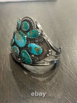 Vintage Sterling Silver Turquoise Large Cuff Bracelet