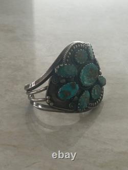 Vintage Sterling Silver Turquoise Large Cuff Bracelet