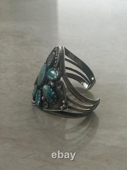 Vintage Sterling Silver Turquoise Large Cuff Bracelet