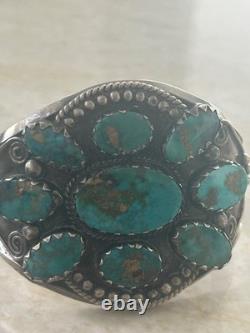 Vintage Sterling Silver Turquoise Large Cuff Bracelet