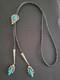 Vintage Sterling Silver, Turquoise Leather Cord Bolo Tie Mexico 925