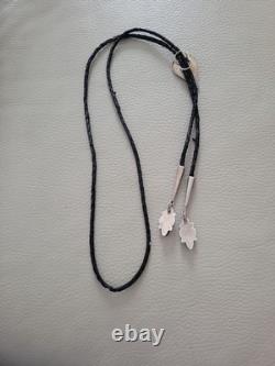 Vintage Sterling Silver, Turquoise Leather Cord Bolo Tie Mexico 925