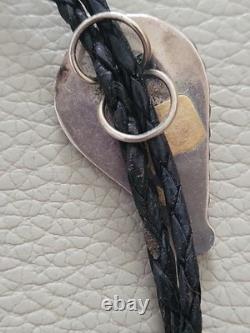 Vintage Sterling Silver, Turquoise Leather Cord Bolo Tie Mexico 925