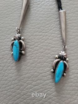Vintage Sterling Silver, Turquoise Leather Cord Bolo Tie Mexico 925