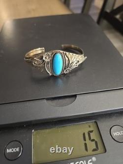 Vintage Sterling Silver & Turquoise Native American Cuff Bracelet