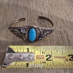 Vintage Sterling Silver & Turquoise Native American Cuff Bracelet
