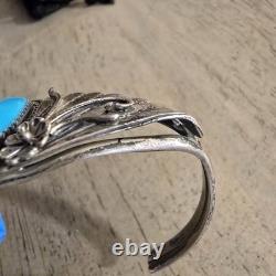 Vintage Sterling Silver & Turquoise Native American Cuff Bracelet