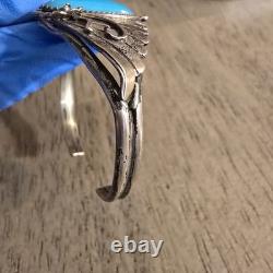 Vintage Sterling Silver & Turquoise Native American Cuff Bracelet