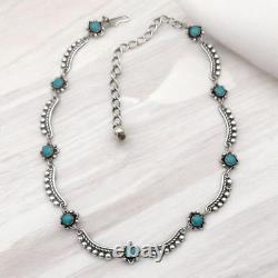 Vintage Sterling Silver Turquoise Petit Point Necklace Native American Unsigned