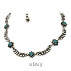 Vintage Sterling Silver Turquoise Petit Point Necklace Native American Unsigned
