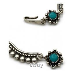 Vintage Sterling Silver Turquoise Petit Point Necklace Native American Unsigned