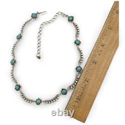 Vintage Sterling Silver Turquoise Petit Point Necklace Native American Unsigned