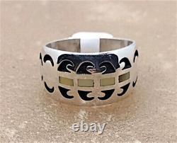 Vintage Sterling Silver White Shell Inlay Ring Size 10.5 Native American Jewelry