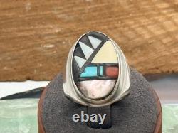 Vintage Sterling Silver Zuni Multi Stone Inlay Ring signed AB sz 11-1566.25