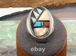 Vintage Sterling Silver Zuni Multi Stone Inlay Ring signed AB sz 11-1566.25