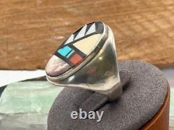 Vintage Sterling Silver Zuni Multi Stone Inlay Ring signed AB sz 11-1566.25