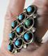 Vintage Sterling Silver Zuni Snake Eye Turquoise Cluster Ring 8.5