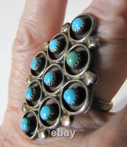 Vintage Sterling Silver Zuni Snake Eye Turquoise Cluster Ring 8.5