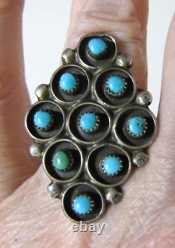 Vintage Sterling Silver Zuni Snake Eye Turquoise Cluster Ring 8.5