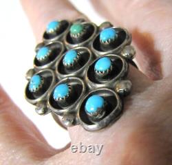 Vintage Sterling Silver Zuni Snake Eye Turquoise Cluster Ring 8.5