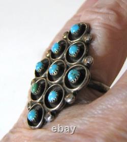 Vintage Sterling Silver Zuni Snake Eye Turquoise Cluster Ring 8.5