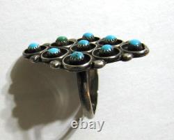 Vintage Sterling Silver Zuni Snake Eye Turquoise Cluster Ring 8.5