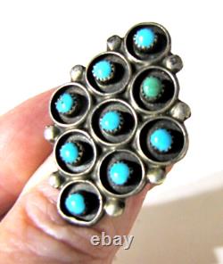 Vintage Sterling Silver Zuni Snake Eye Turquoise Cluster Ring 8.5