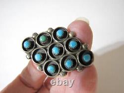 Vintage Sterling Silver Zuni Snake Eye Turquoise Cluster Ring 8.5