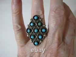 Vintage Sterling Silver Zuni Snake Eye Turquoise Cluster Ring 8.5