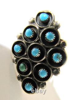 Vintage Sterling Silver Zuni Snake Eye Turquoise Cluster Ring 8.5