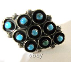 Vintage Sterling Silver Zuni Snake Eye Turquoise Cluster Ring 8.5