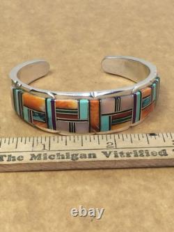 Vintage Sterling Silver Zuni Stone Inlay Turquoise Cuff Bracelet 6.5 Spiny Oy