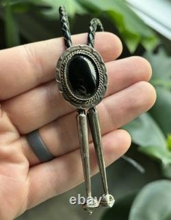Vintage Sterling Silver and Onyx Stone Native Bolo Tie