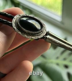 Vintage Sterling Silver and Onyx Stone Native Bolo Tie