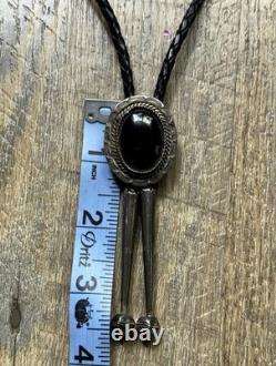 Vintage Sterling Silver and Onyx Stone Native Bolo Tie