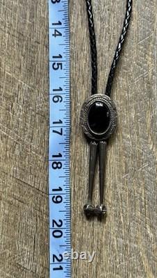 Vintage Sterling Silver and Onyx Stone Native Bolo Tie