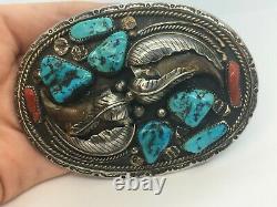 Vintage Sterling Turquoise Native American Mens Jewelry Buckle Collar tips Lot