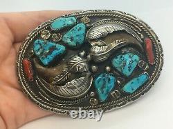 Vintage Sterling Turquoise Native American Mens Jewelry Buckle Collar tips Lot