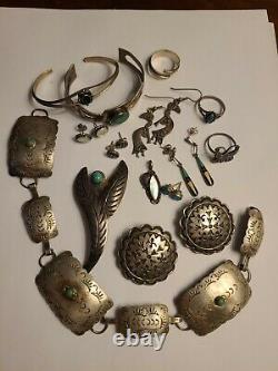 Vintage Sterling Turquoise SW Native American Cuff ER Ring Bracelet Jewelry Lot