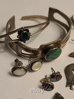 Vintage Sterling Turquoise SW Native American Cuff ER Ring Bracelet Jewelry Lot