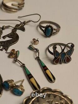Vintage Sterling Turquoise SW Native American Cuff ER Ring Bracelet Jewelry Lot