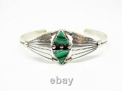 Vintage Sterling and Malachite Native American Navajo Cuff Bracelet