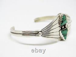 Vintage Sterling and Malachite Native American Navajo Cuff Bracelet