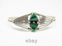 Vintage Sterling and Malachite Native American Navajo Cuff Bracelet